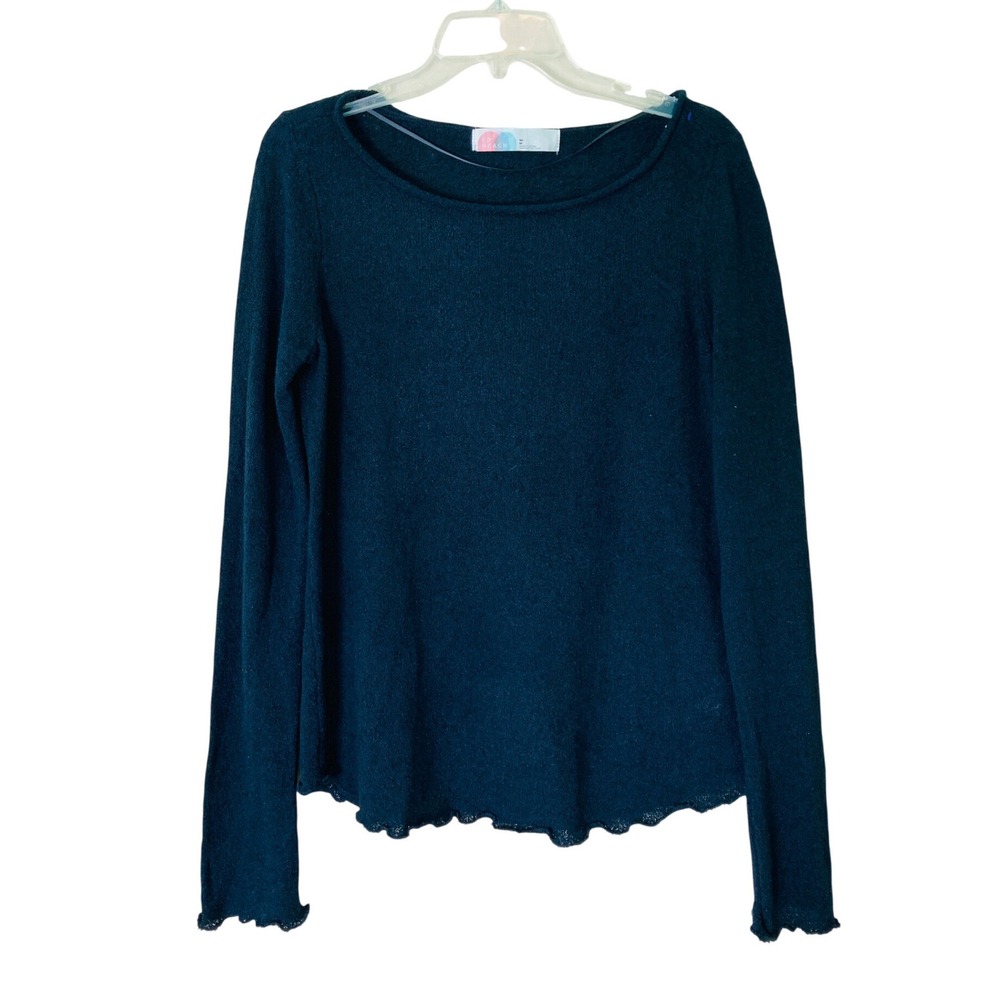 Free People Beach Sweater Lettuce Trim Long Sleeve Black Stretch Boatneck Size M